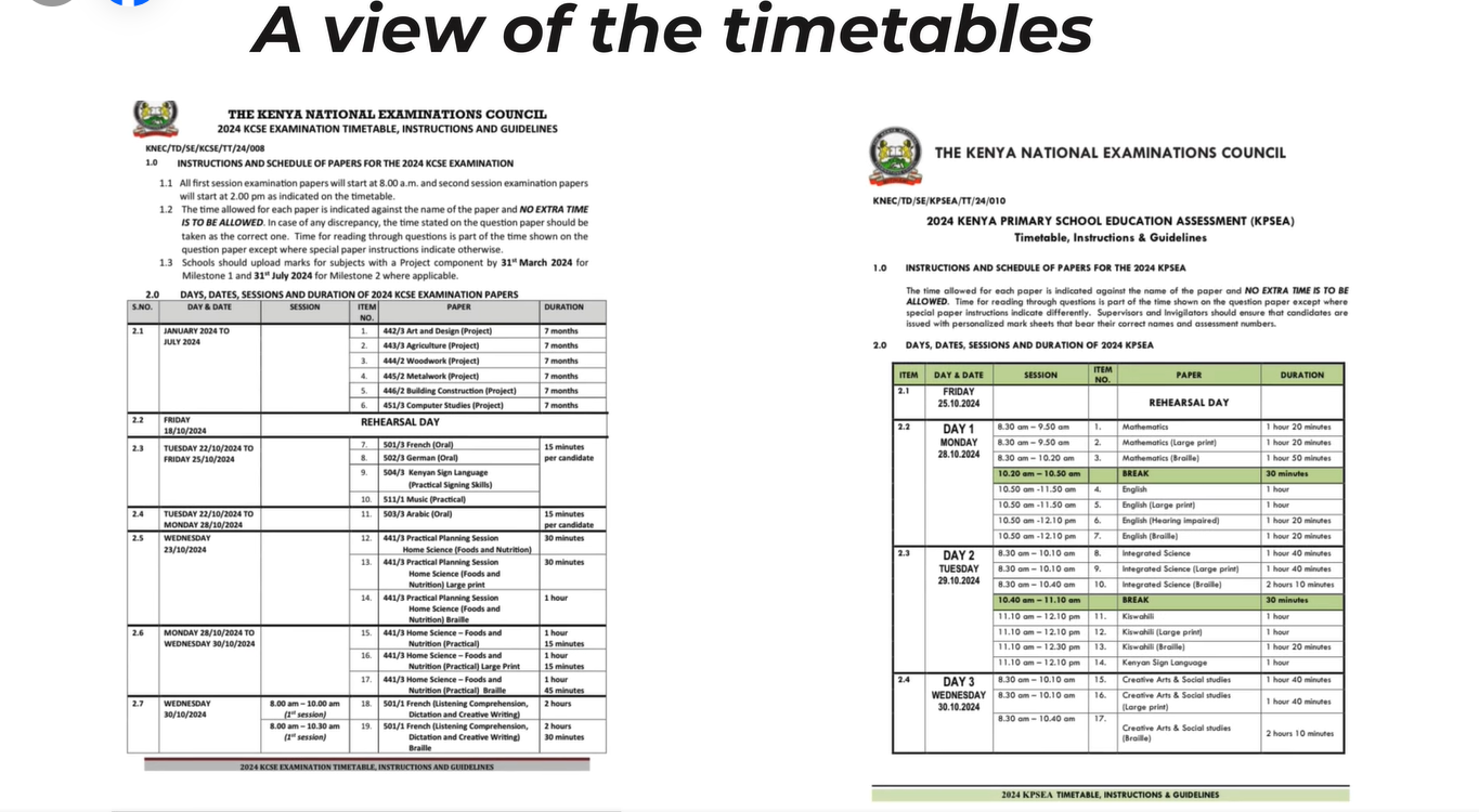 KIPSEA National Timetable for Grade 6 Exams 2024